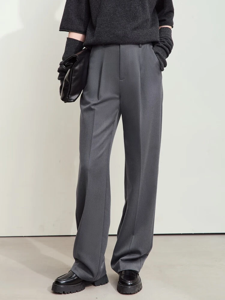 AMII Minimalist Women's Commuter Straight Pants 2026 Winter Classic Black Twill Fabric Loose Casual Suit Pants Female 12424031