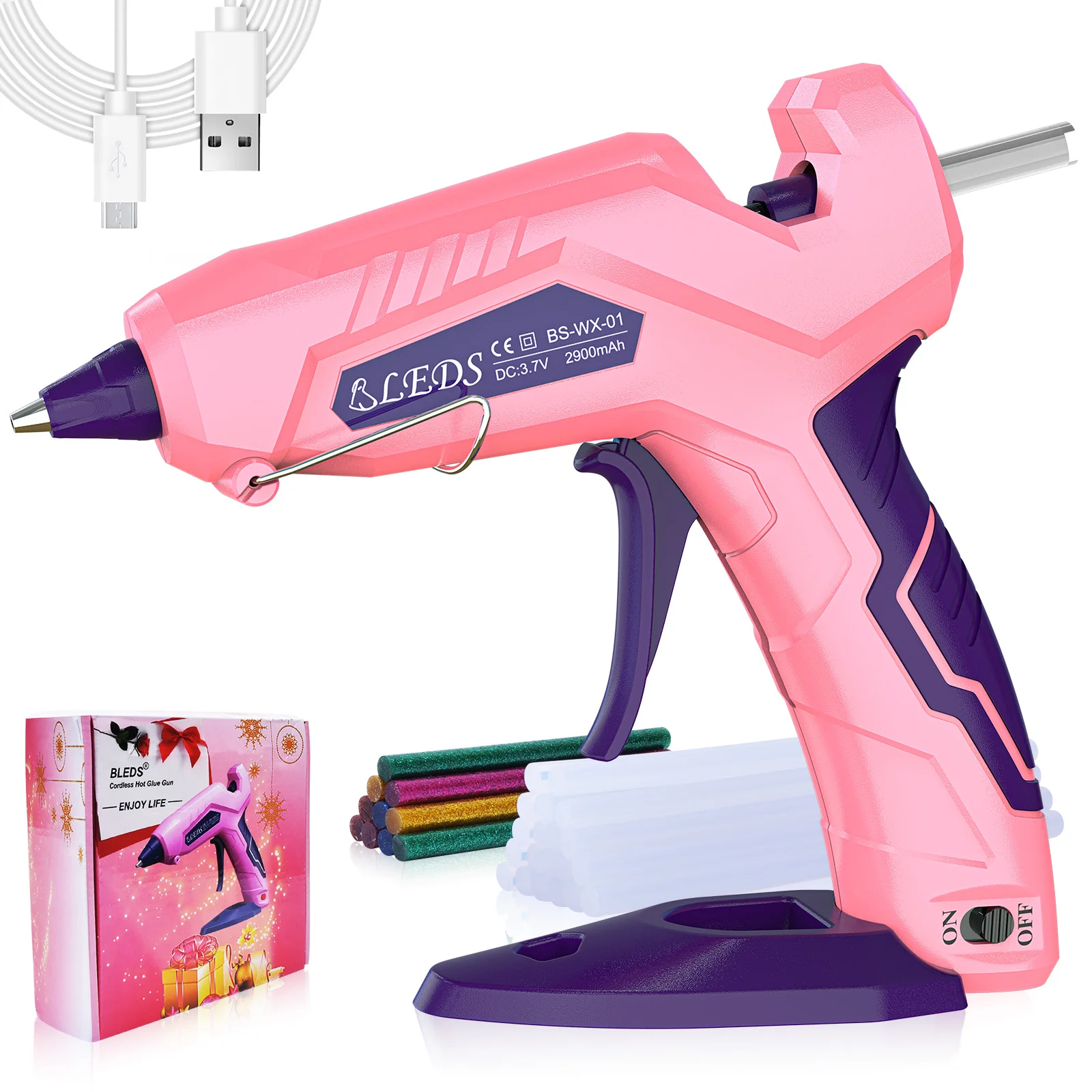 Cordless Hot Glue Gun, 2900 mAh Wireless USB Chargeable Battery Charged with 30 Glue Sticks 7x100mm For Craft, DIY, Art, Gift