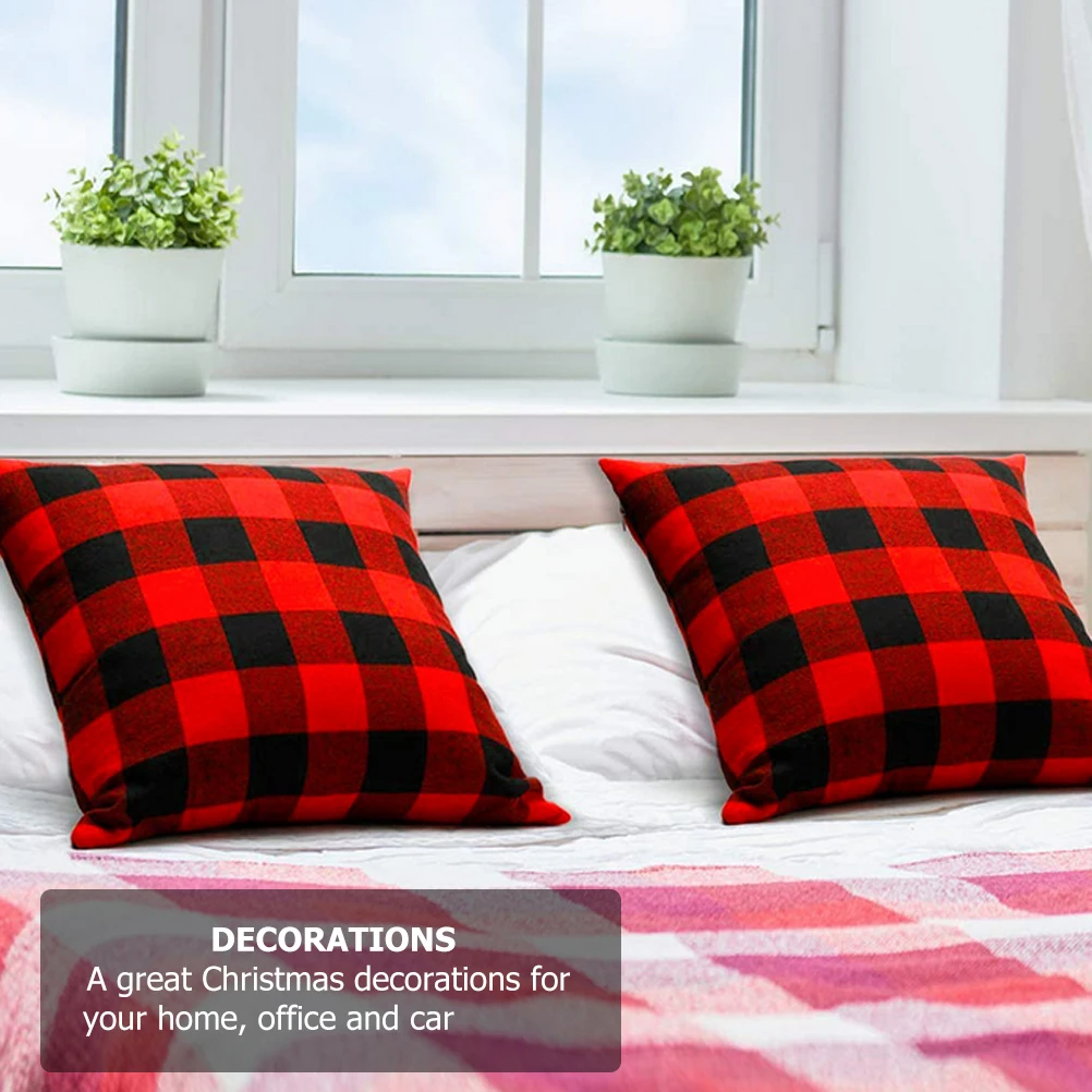 

1pc Red Plaid Cushion Decorative Pillow Cover Christmas Home Decor Office Sofa Ornament Flax Grid Backrest Cover Easy