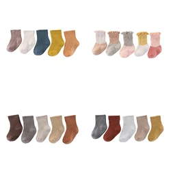 Fetchmous Unisex Non-Slip Newborn Socks 5 Pairs Elasticity 0-5T Solid Color 100% Cotton Baby Girl Boy Socks Infant Accessories