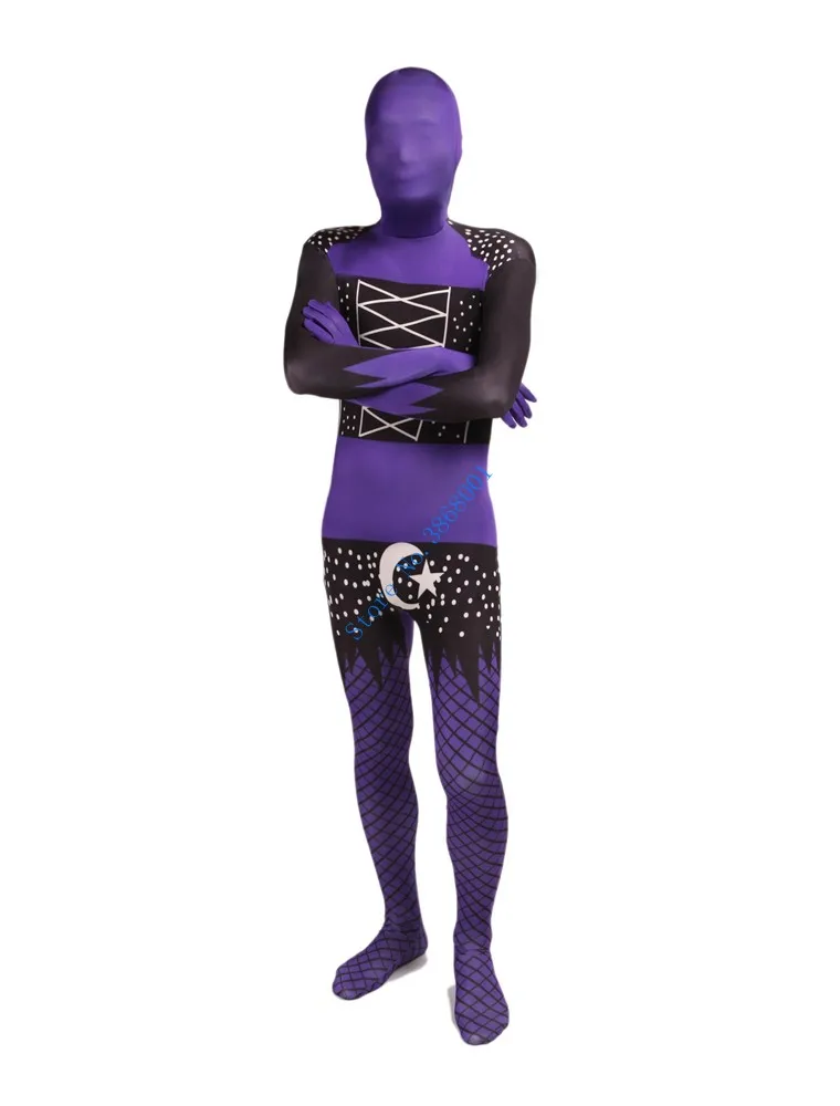 Black&Purple Halloween Mesh Stockings Catsuit Costume Lycar spandex full Body Zentai suit stage costumes club party jumpsuit