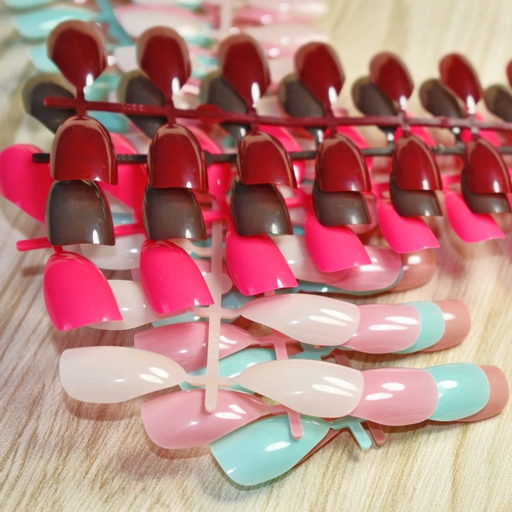 8 Kits Candy Stiletto Shape Press On Nails Red Pink Nude Color Lady Daily Fake Nails Full Wrap Point Tips Totally 192pcs