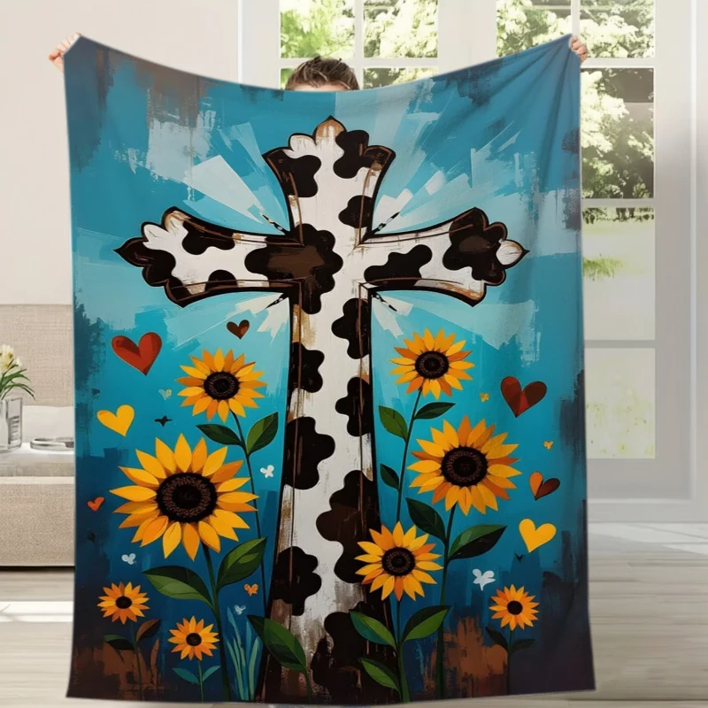 Purple Cross Daisy Gothic Flannel Blanket For Edgy Bedroom Decor Soft Warm Throw Blanket Wrap