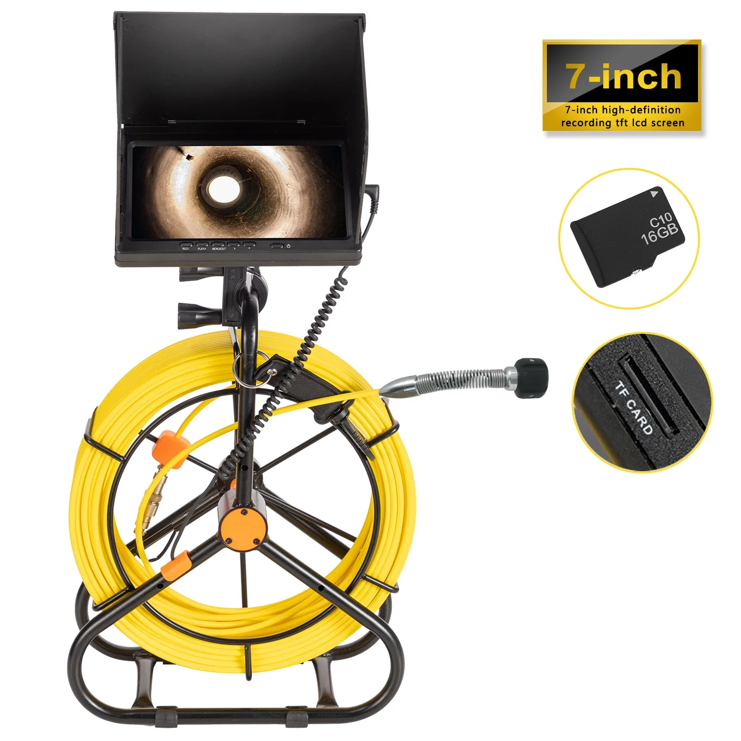 

32 ГБ SD-карта, запись видео, канализационный трубопровод, промышленный эндоскоп, 23 мм, камера для проверки дренажных канализационных труб с батареей 4500 мА