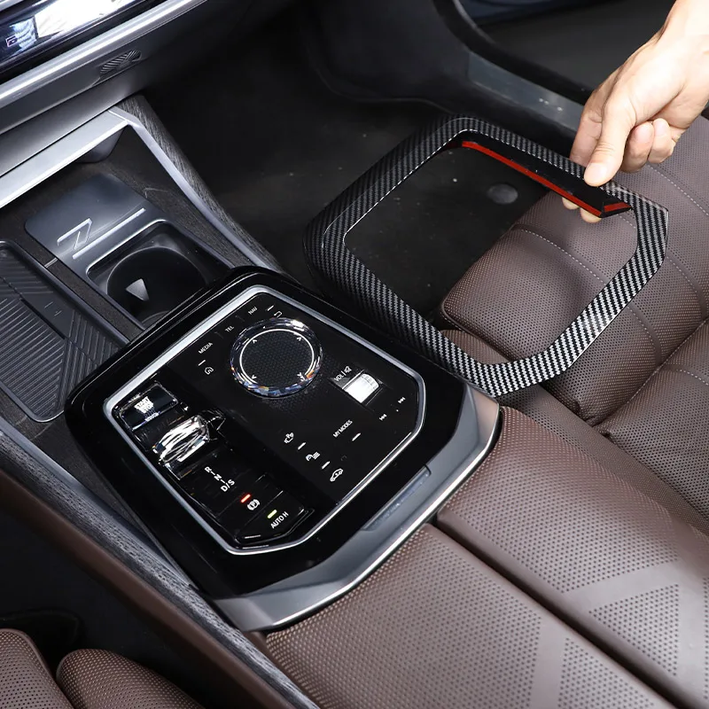

For BMW 7 i7 Series G70 735 740li 2023 2024 Carbon Fiber Style Car Center Console Gear Shift Frame Trim Sticker Auto Accessories