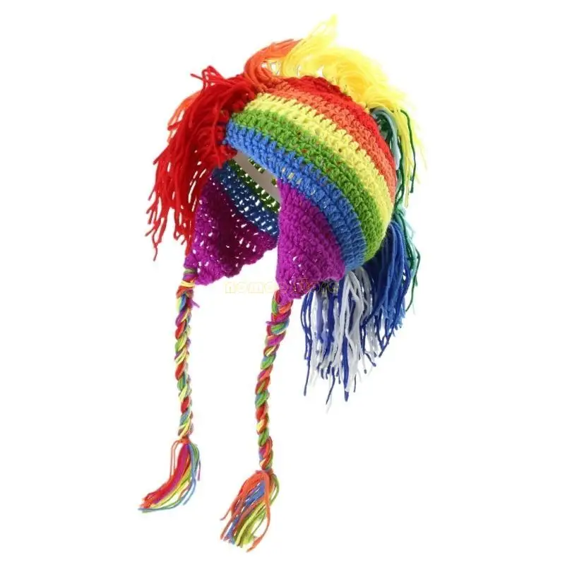 

31BF Rainbow Novelty Hat Roman Knight Hat Rainbow Striped Beanie Earflap