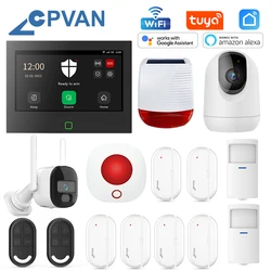 CPVAN-Système d'alarme domestique intelligent Tuya, sans fil, WiFi, protection contre le cambriolage, batterie intégrée 5000mAh, écran 7 pouces