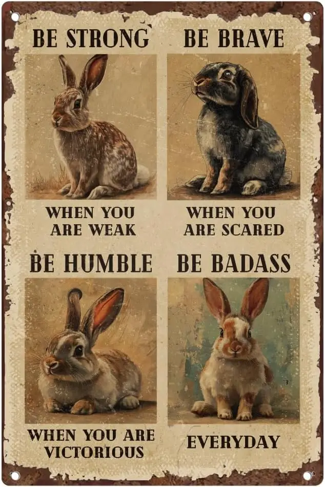 1p,1pc Vintage Metal Tin Signs  inch Funny Rabbit Signs Retro Easter Bunny Poster Retro Animal Wall Decor with 4 Pre-Drilled Hol