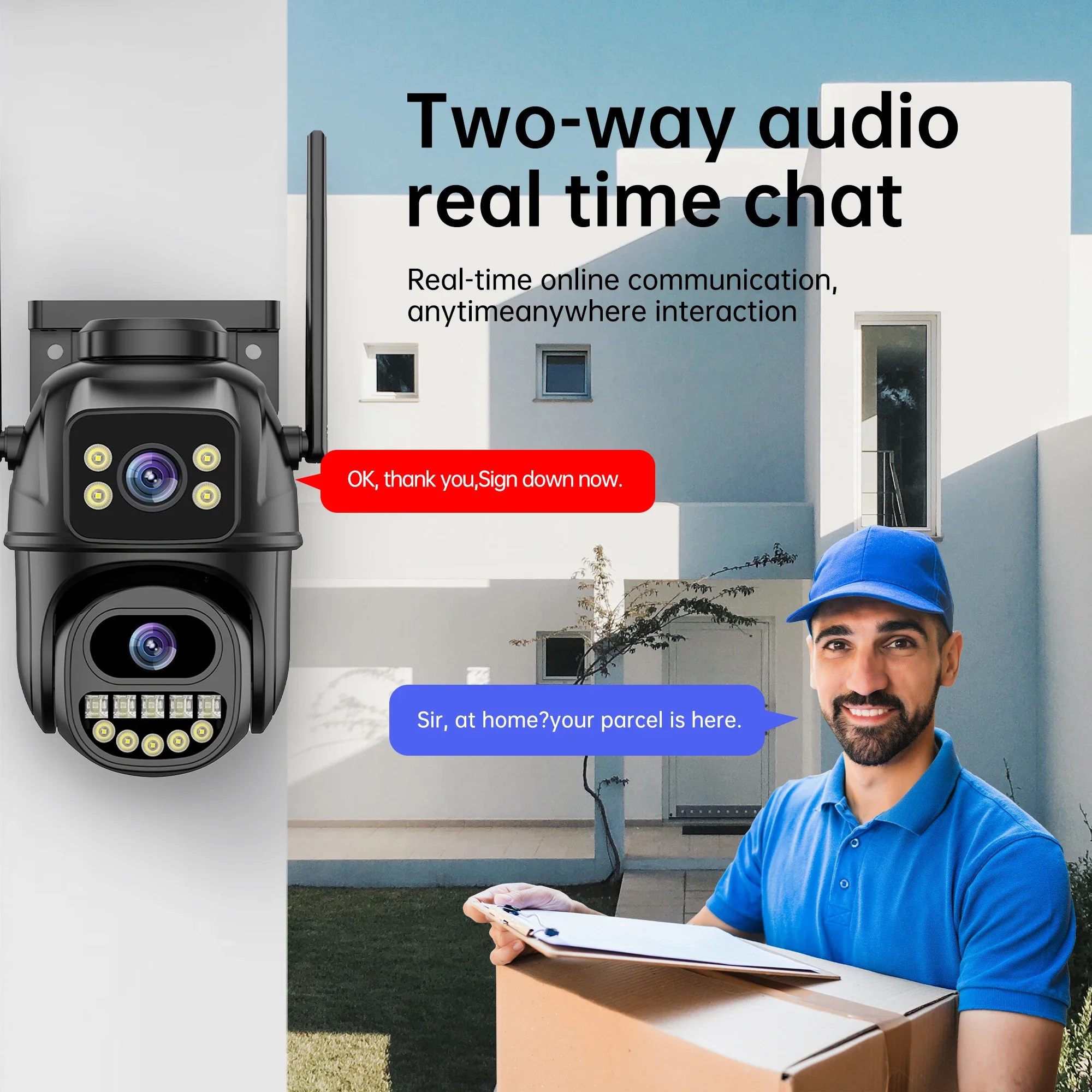 Dual Lens Dual Screen 8MP 4K WIFI IP PTZ Camera Outdoor Waterproof Security Video Surveillance Camera Police Light Alarm