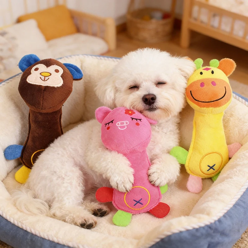 Brinquedo de Pelúcia Interativo em Formato de Macaco Sorridente para Cães - Brinquedo de Mastigar para Pets - Acessório de Brincadeira com Som de Guizo - Oferta Imperdível