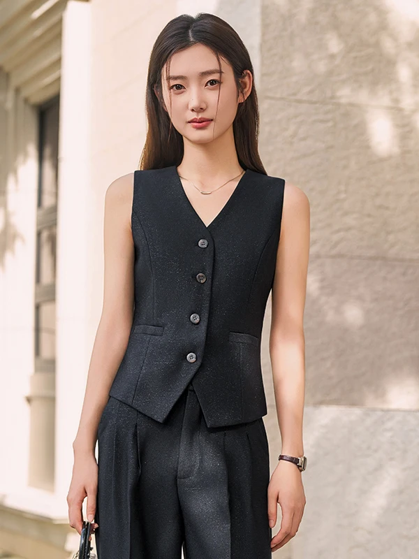 Professional Workwear Vest Jacket Women's Spring Autumn Slimming Commuter Style Career Suit Set Simple Elegant Dry