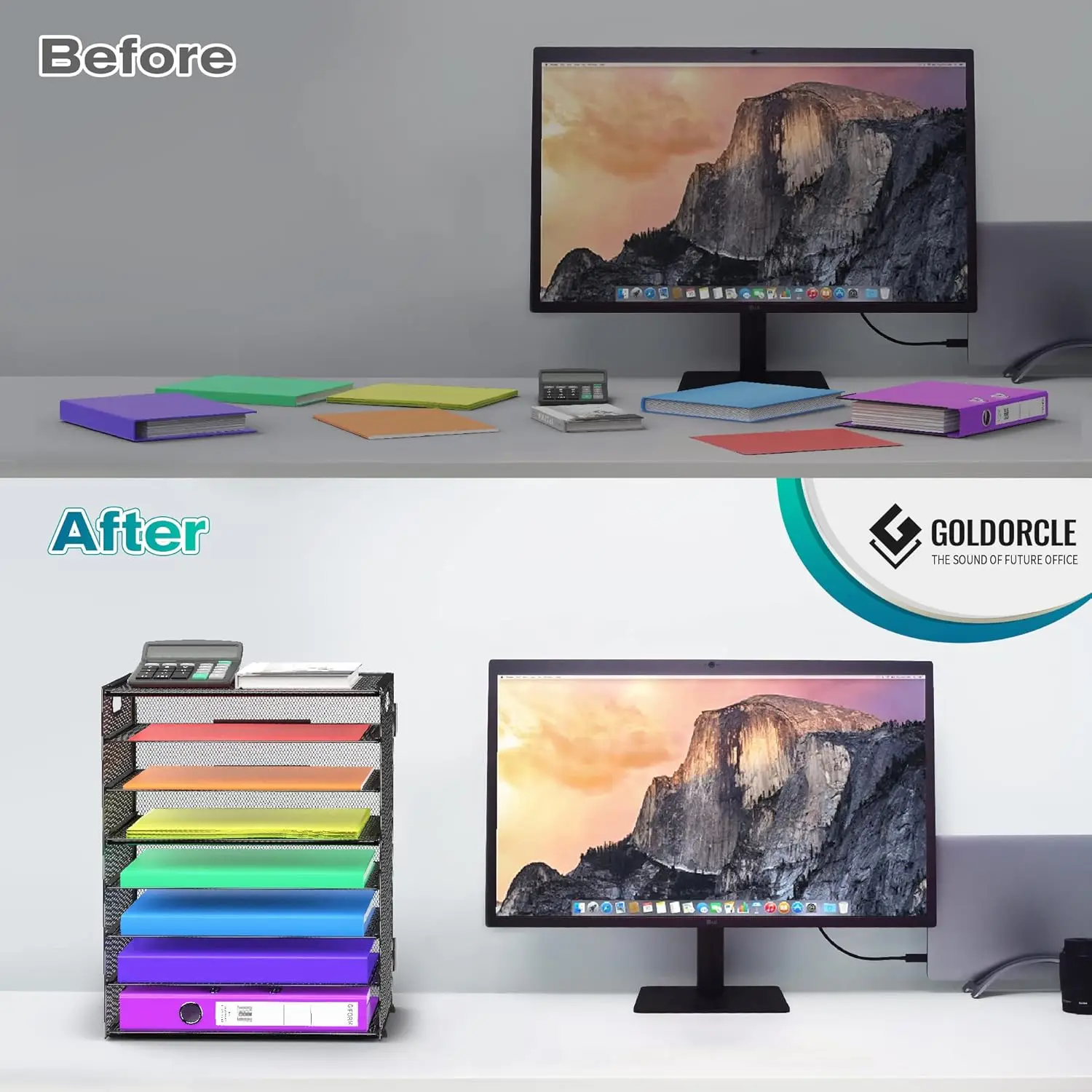 عبوتان من منظم صينية الورق الشبكية المكونة من 8 طبقات مع مقابض، حامل ملفات معدني قوي للفصول الدراسية في المكتب المنزلي