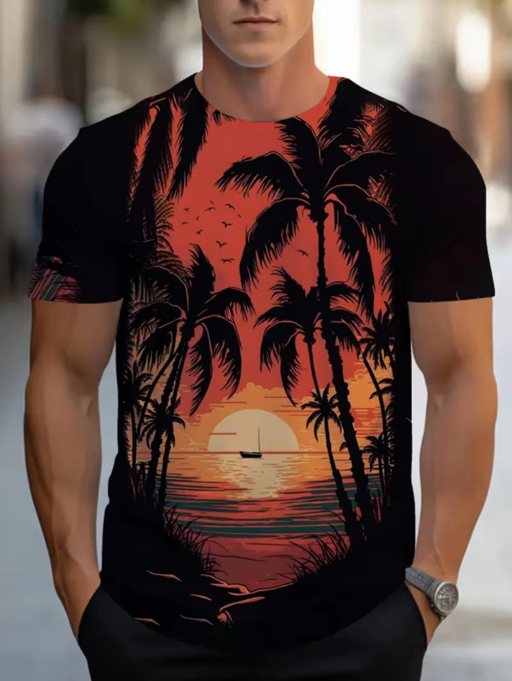 Male T-Shirts Beach Hawaiian Style 3D Printed Tops Summer Fashion Vacation Casual Short Sleeved for Men's Short-Sleeve T-Shirts
