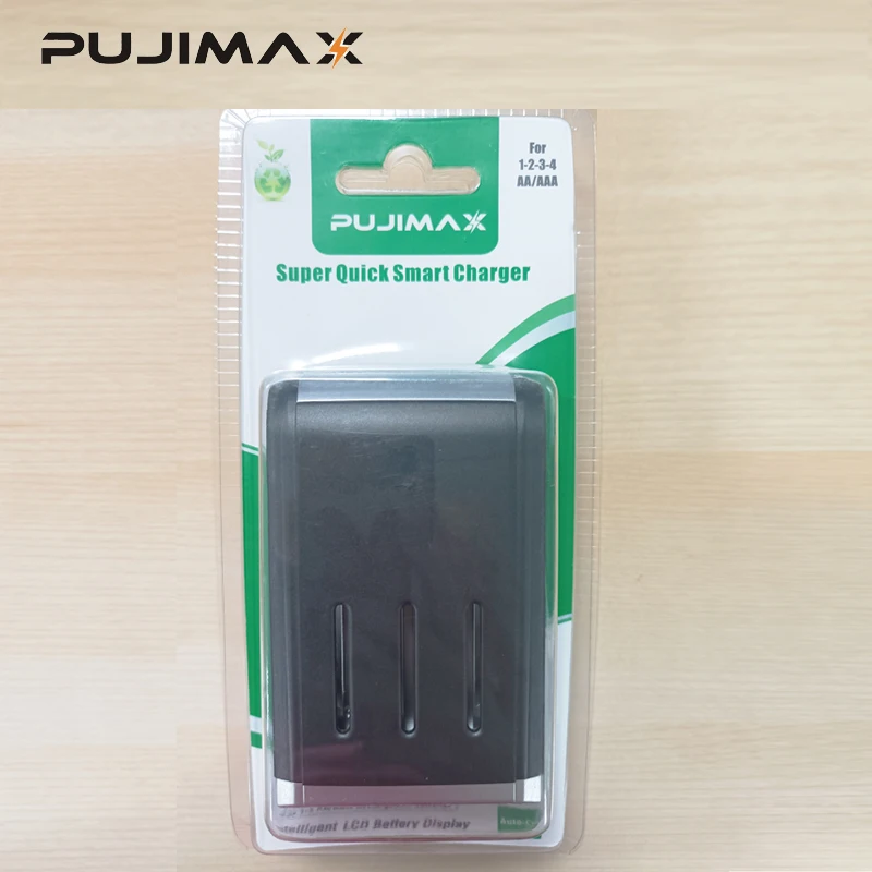 PUJIMAX 4 Slots Smart 1.2V Battery Charger With Charging Cable LCD Display For AA/AAA NiMH NiCd Rechargeable Batteries Adapter