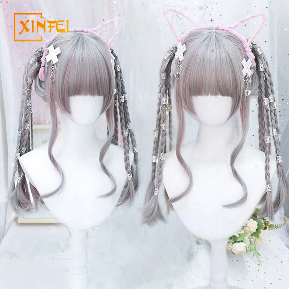 

XINFEI Synthetic Princess Cut Double ponytail Lolita Wig with Bangs Wig Girl Cute Cosplay Halloween Harajuku Wig