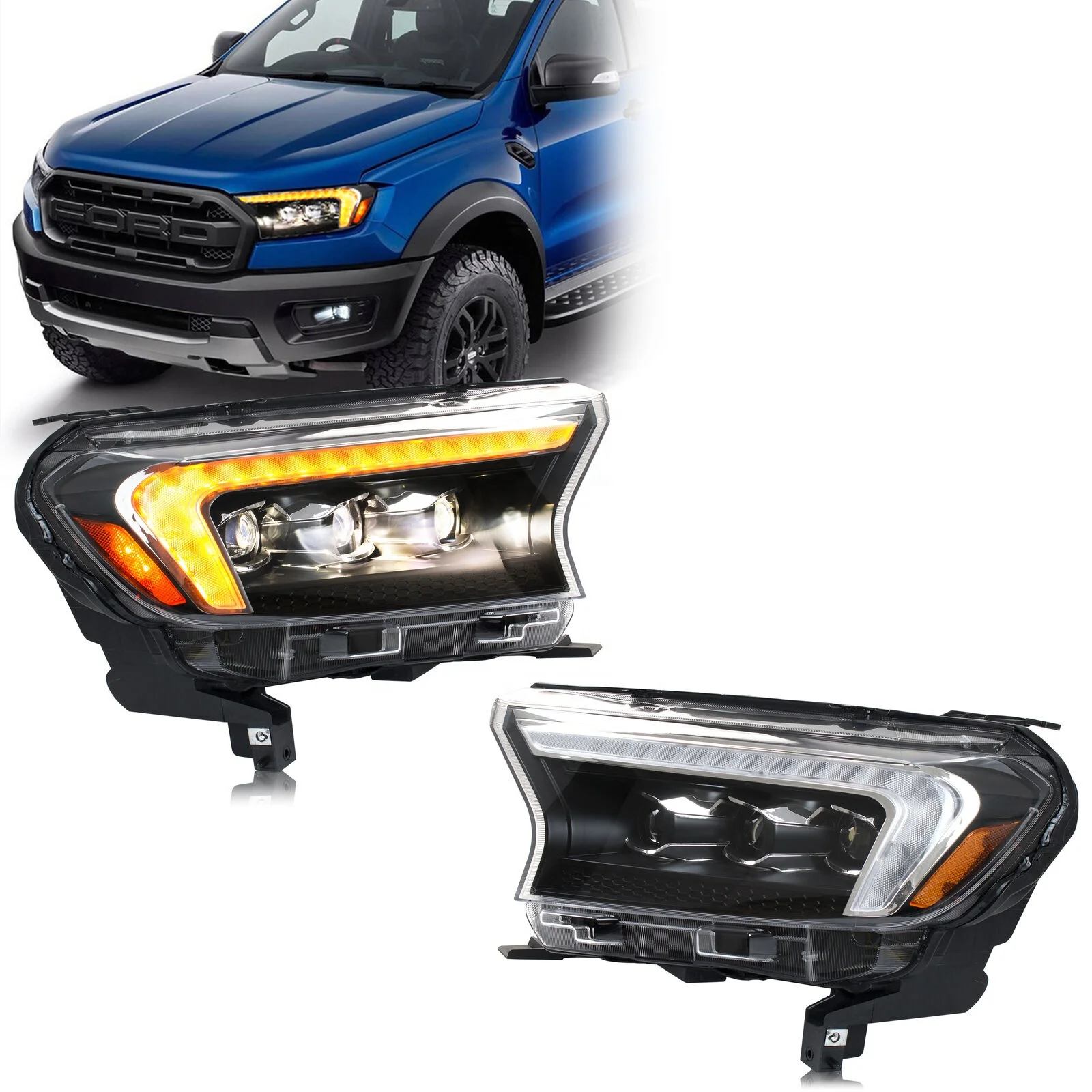 

Auto Part LED Lamp Headlights for Ford Ranger 2016 2020 Dynamic Turn Signal Touring Assembly High Beam DRL