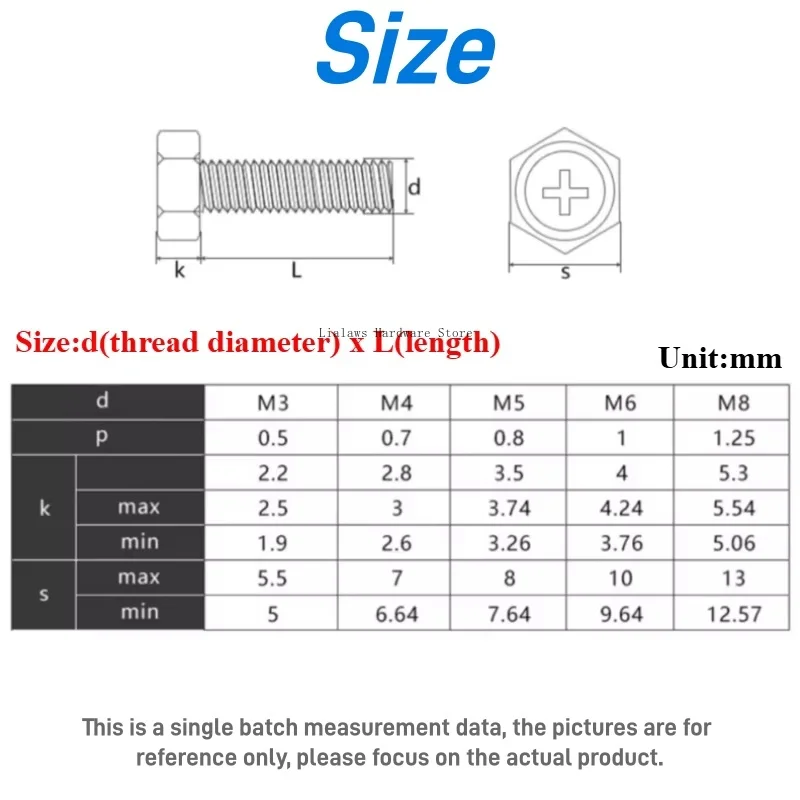 M3 M4 M5 M6 M8 Black 304 Stainless Steel Cross Recessed External Hex Hexagon Head SEM Screw Phillips Anti-Rust Bolts