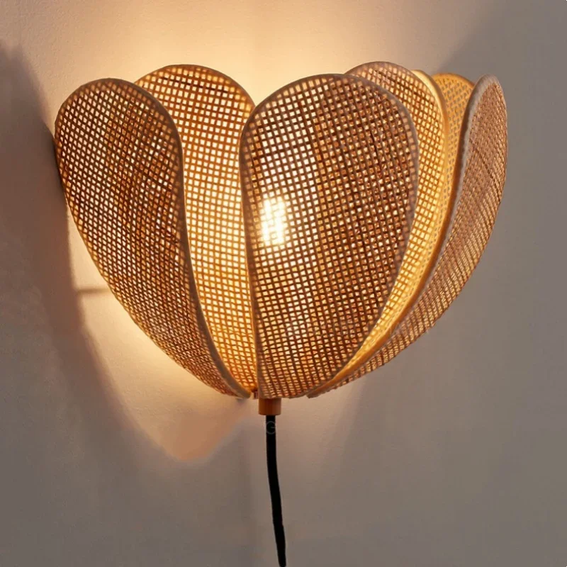 Nordic Rattan E27 Led Pendant Lights Wabi Sabi Hanging Lamp For Dining Room Petal Suspend Lamp Fixtures Led Droplight Luminarias