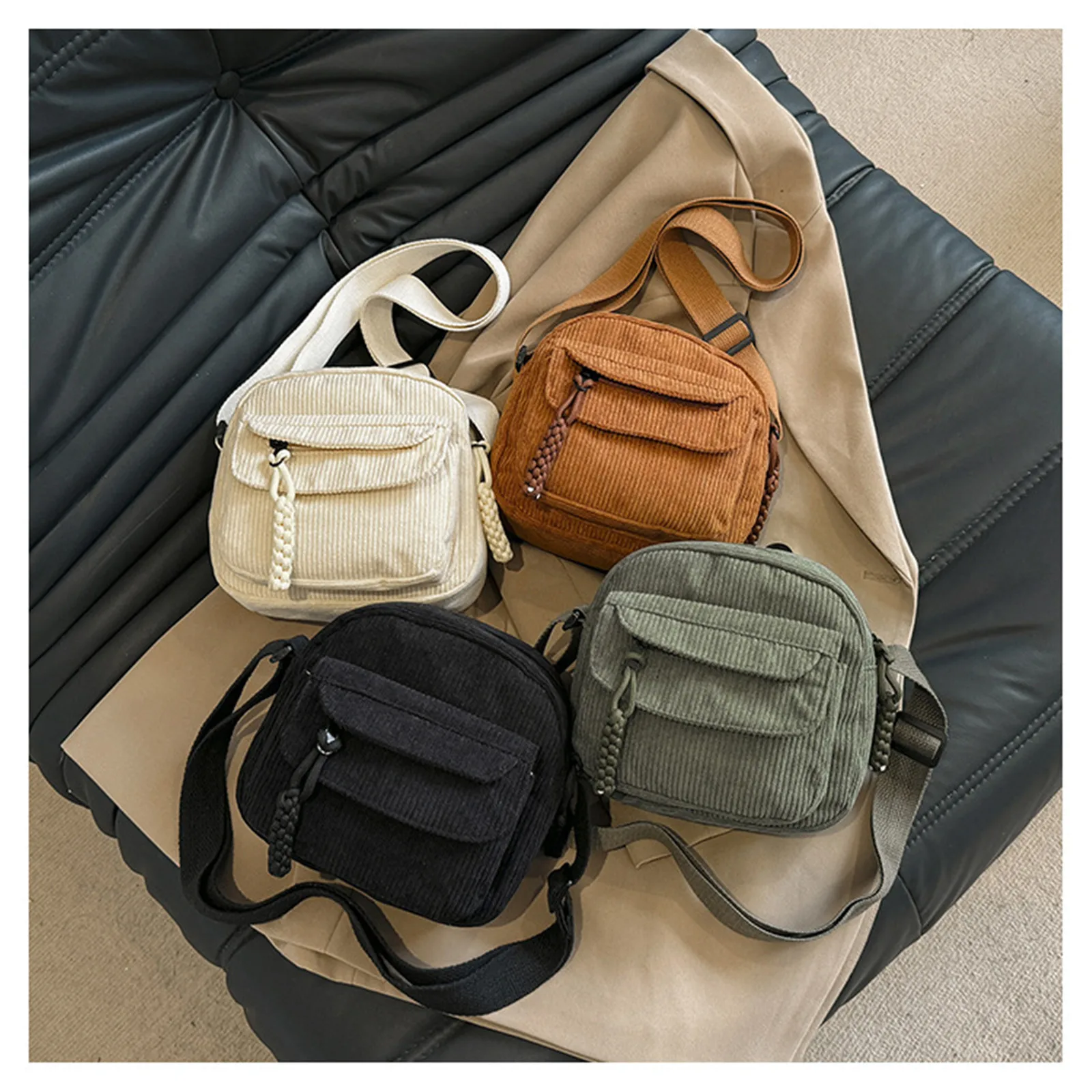 

Women's Small Corduroy Shoulder Bag Teenager Girl Travel Crossbody Bag Cute Student Street Korean Square Messenger Bags