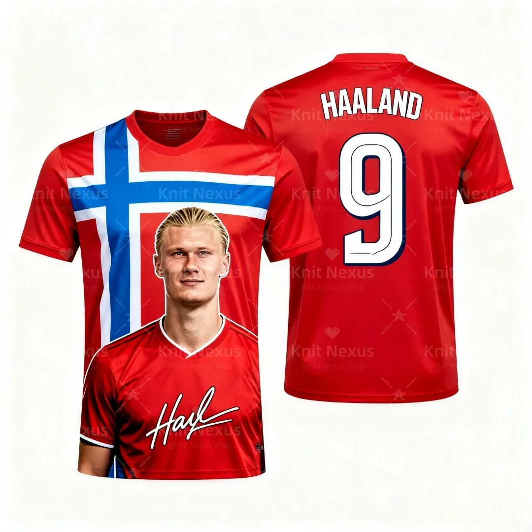 رقم هالاند. 9 كرة القدم جيرسي النرويجية جيرسي الخريف الرياضة الجافة بسرعة تي شيرت رجالي ملابس الأطفال المحملة Y2k امرأة #2