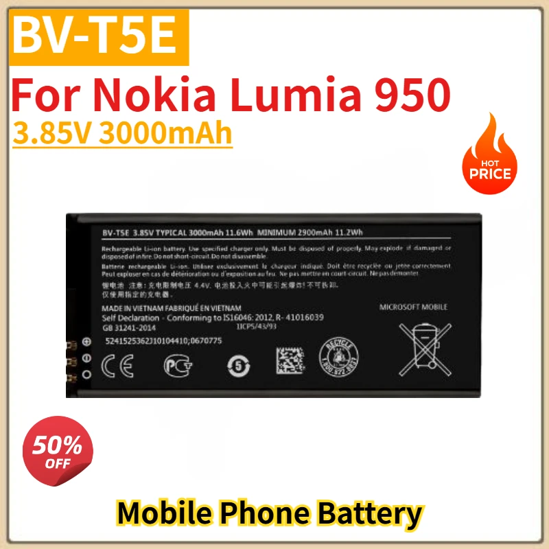 BV-T5E High Quality Phone Battery 3.85V 3000mAh For Nokia Lumia 950 Brand New Replacement Battery