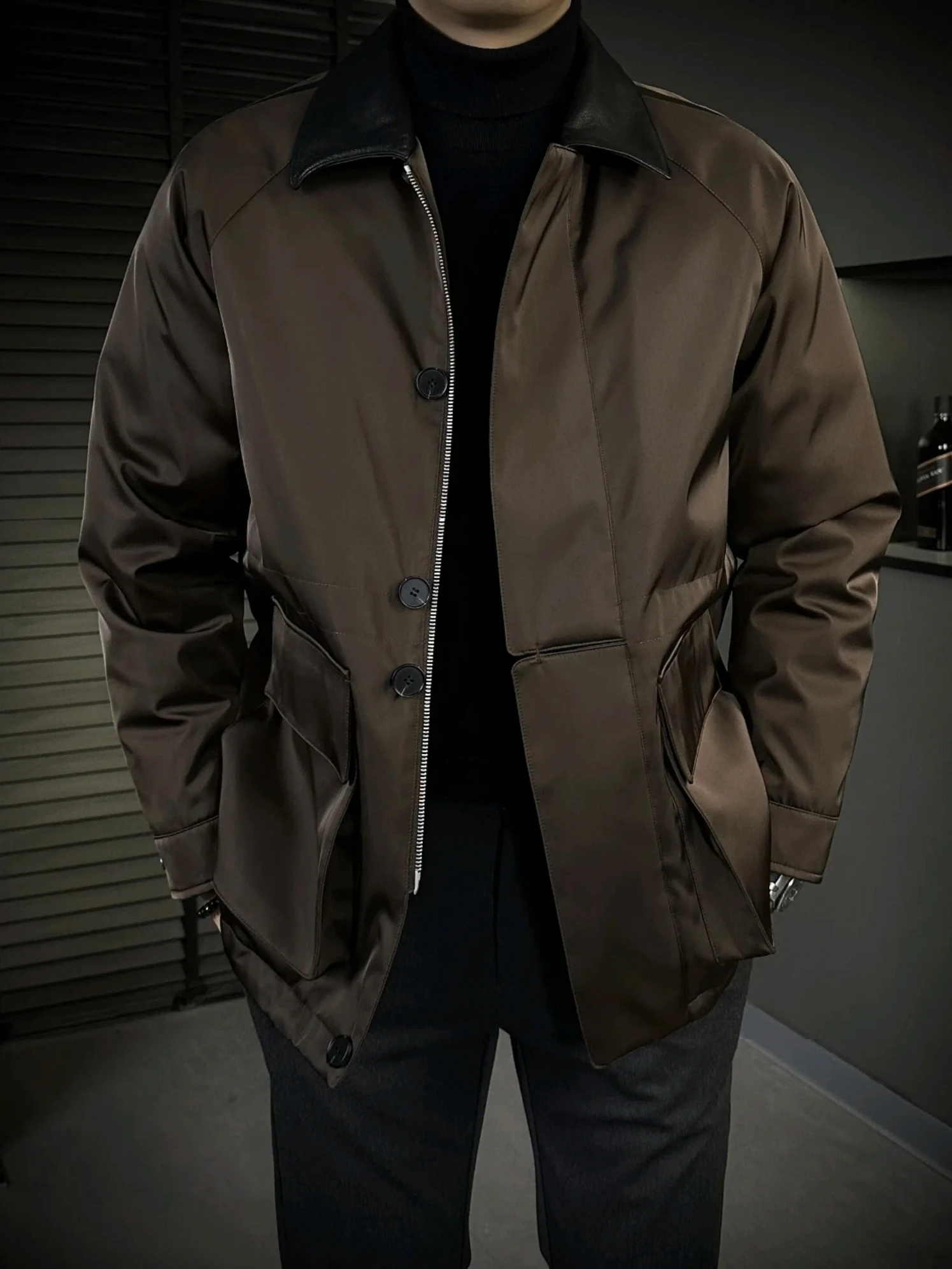 

Men's Mid-Length down Jaet Autumn Winter New Sle Busin Commute Patchwork Goose down Stand Collar Outerwear Coat