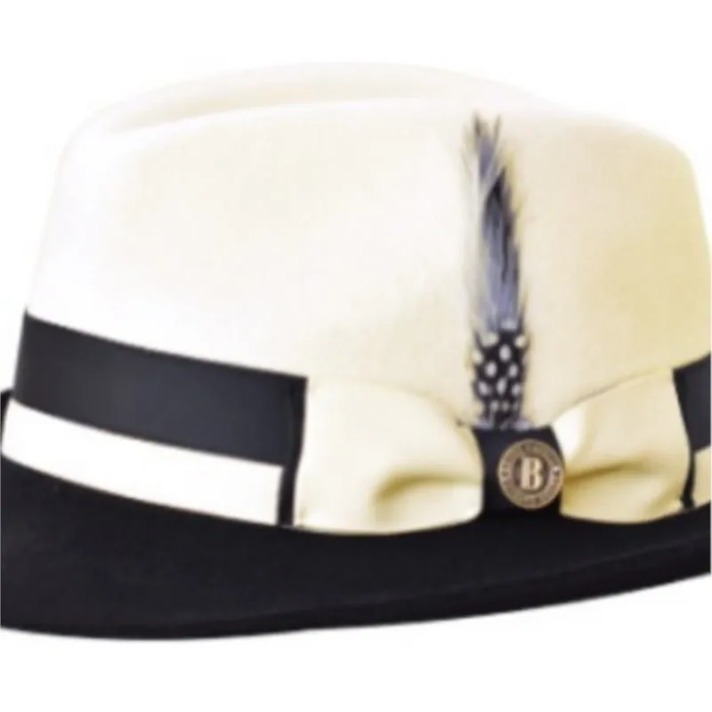 Short-brim color-blocked knot decorated top hat pure felt
