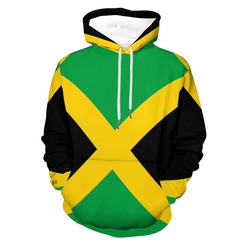 

New 3D printed Jamaican flag hoodie for men's street wear long sleeved hooded sweatshirt pull rope spring jumper fall hoodie
