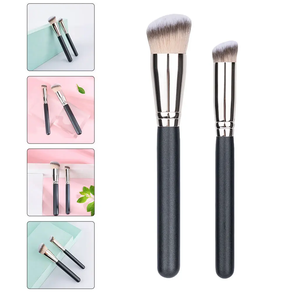 2Pcs Ergonomic Liquid Foundation Makeup Brush Set Professional Seamless Face Blending Tool for Concealer Powder Cream Cosmetics