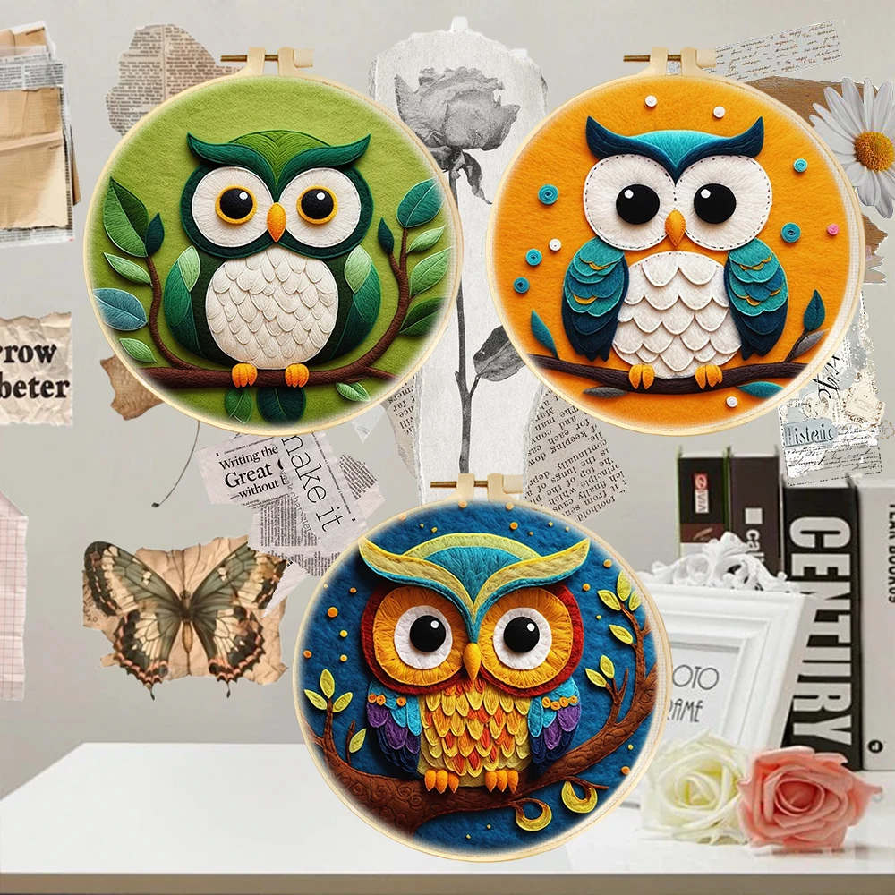 

CHENISTORY owl Animal Wool Painting Original Gifts Needlework Supplies Wool For Felting Handicraft Art Craft Supplies Home Decor
