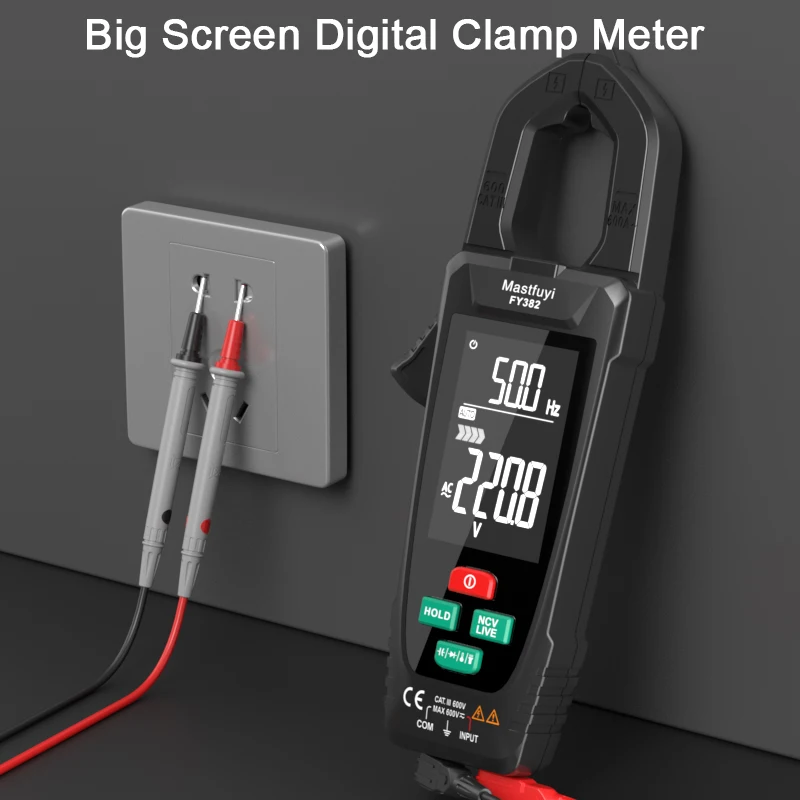 FY382 Big Screen Digital Clamp Meter AC DC Current Voltage Clamp Multimeter NCV Auto Range True RMS High Precision Current Clamp