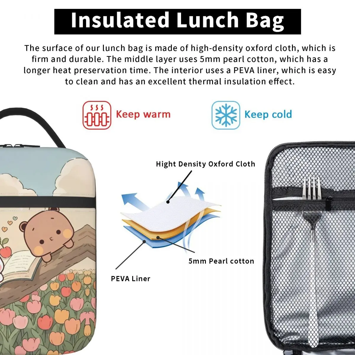 Bubu And Dudu Series Lunch Bag Casual Lunch Box For Unisex Outdoor Picnic Portable Insulated Cooler Bag Oxford  Tote Food Bags