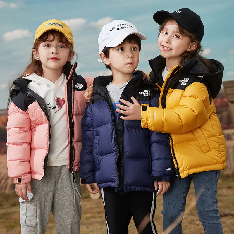 The new 2022 children down jacket short boy girl cuhk children even more winter coat hat brim children\'s clothes