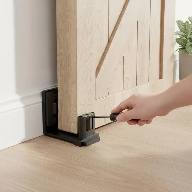 Carbon Steel U Shape Double Roller Sliding Door Floor Guide Anti-Swing Wall Mount Bracket for Interior Sliding Door Installatio