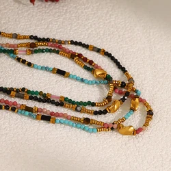 WILD & FREE Bohemian Retro Natural Stone Beads Stainless Steel Necklaces for Women Individual Ethnic Style Trendy Jewelry