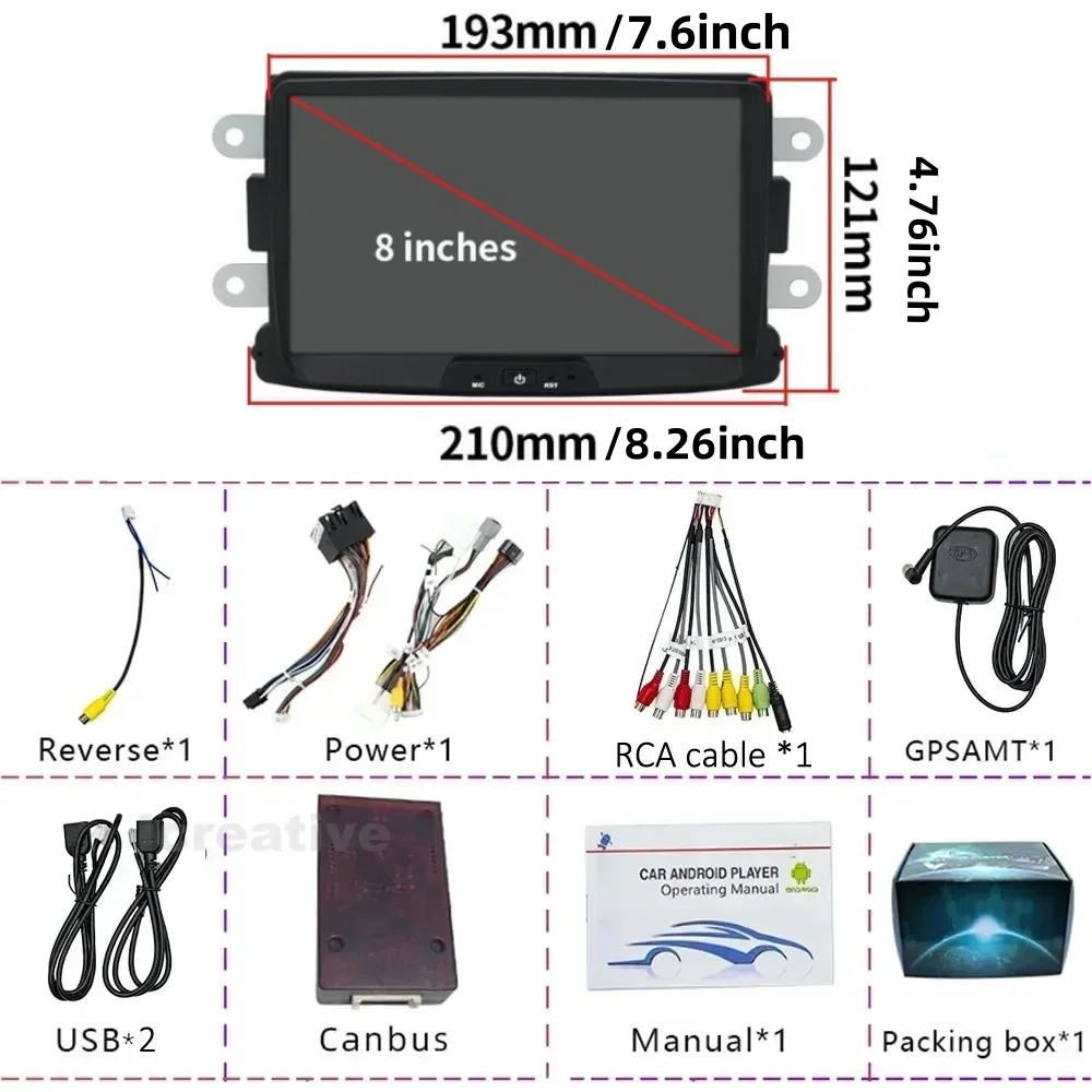 Android Radio For Dacia Sandero Duster Captur Logan Symbol Docks Lodgy Multimedia CarPlay AUTO GPS Navigation SWC BT WiFi