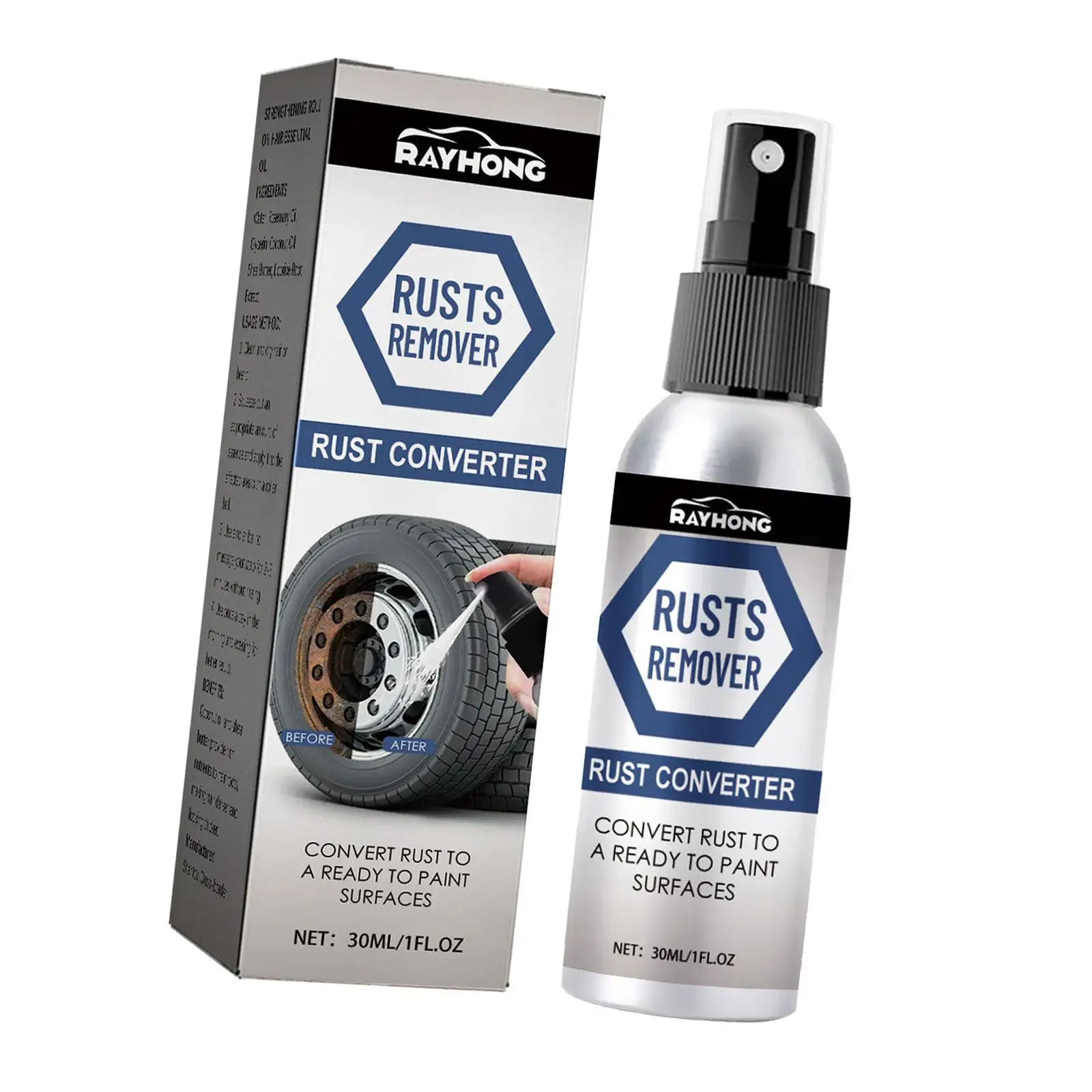 Rust Cleaner Spray 30ml Powerful Rust Converter Sturdy Plastic Tool for Car Metallic Surface and Chassis Treatment