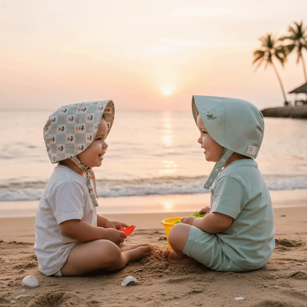 New Double-Face Wear Sun Hat Cotton Breathable Infant Sun Hat Adjustable Floral Embroidery Ear Flap Sun Hat for Summer Season