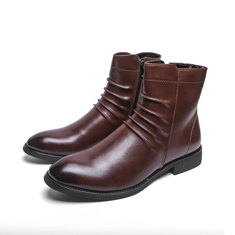 

Ankle Boots Men Mid Top Autumn Winter Vintage Casual Business Soft Leather High Top British Side Zipper Chelsea Boots