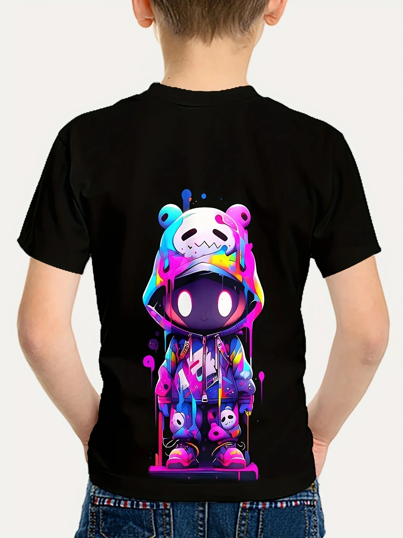 

Anime Hoodie Boy Print Comfy T-shirt For Boys, Short Sleeve Casual Top, Summer Outdoor Daily Wear