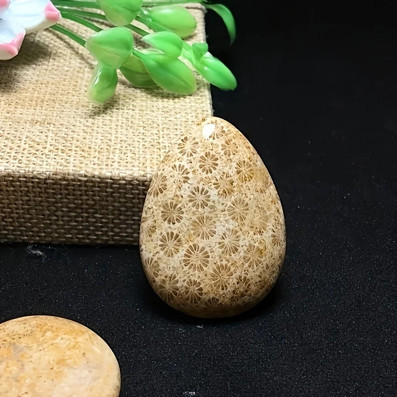 1 قطعة قلادة على شكل دمعة من حجر المرجان الطبيعي المصنوع يدويًا-أحجار كريمة بيضاوية ناعمة مصقولة بوهيمية، مجوهرات جوهرة ميلاد أكتوبر #3