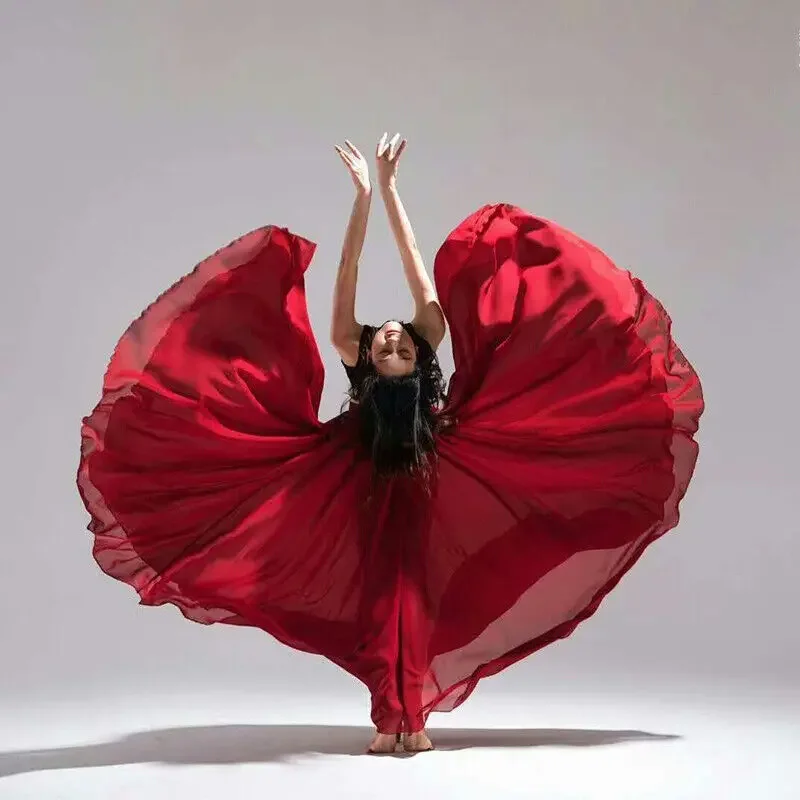 360 saia longa de dança feminina saia prática de dança longa grande balanço saia gradiente cor desempenho saia senhora saia barriga vestido