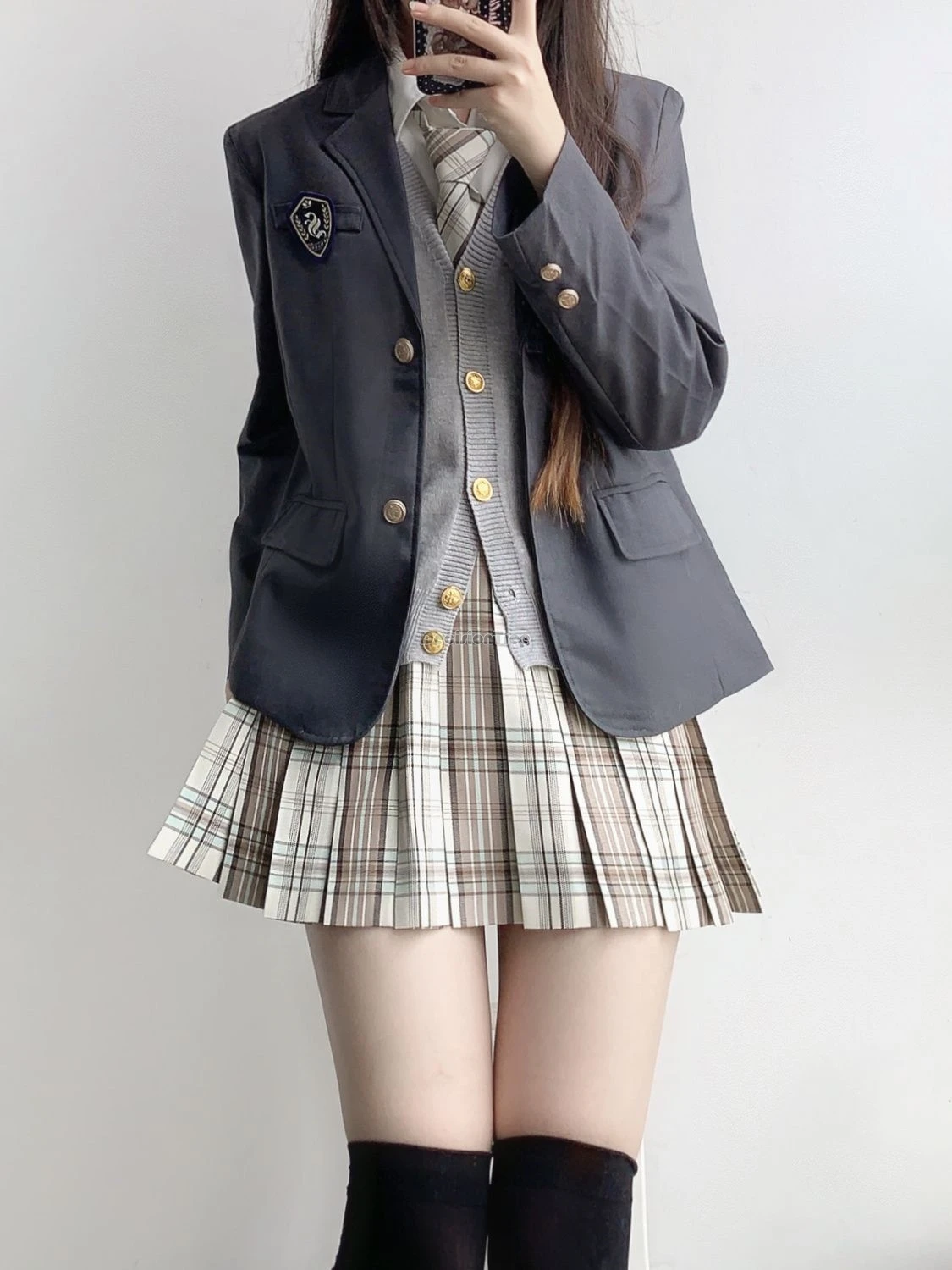 2024 traditional korea japan style jk uniform suit set shirt vest plaid pleated half skirt women fashion retro full jk set b216