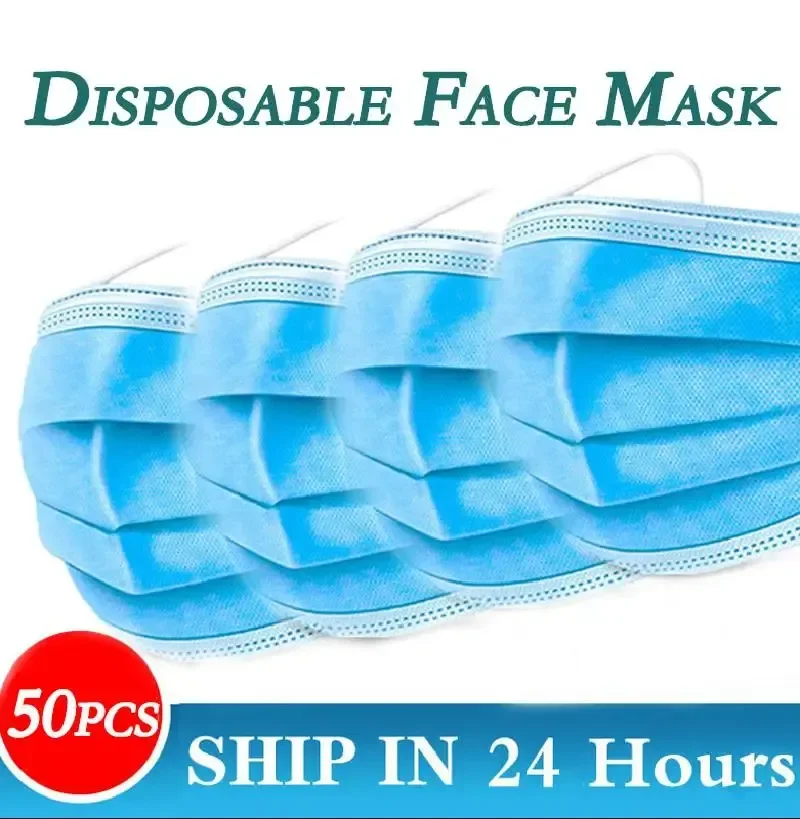 

new 50-100pcs/box Disposable Masks Individually Packed With Box Adult Masks 3 Layers Dustproof And Breathable Pink White Blue