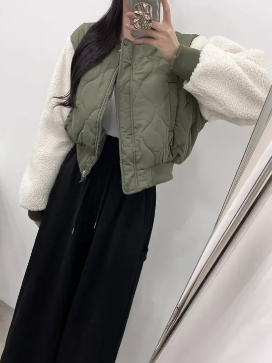 Abrigo de algodón Jaet Chic Agel empalmado de piel de cordero para mujer, diseño Sli, tela de calidad, fabricante chino, invierno