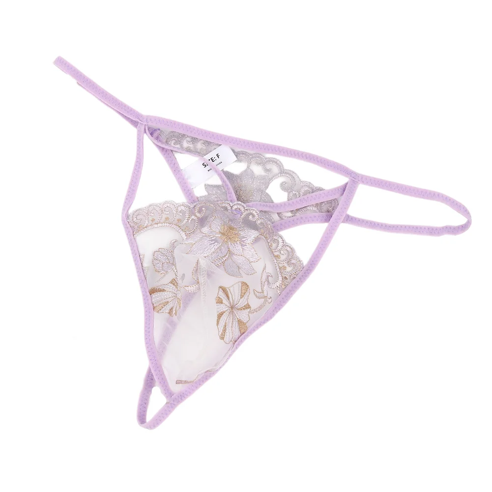 Men Mesh Floral Embroidered Lace G-String Underwear Hollow Out Low-waist Thongs Transparent Hollow Out Lace Panties