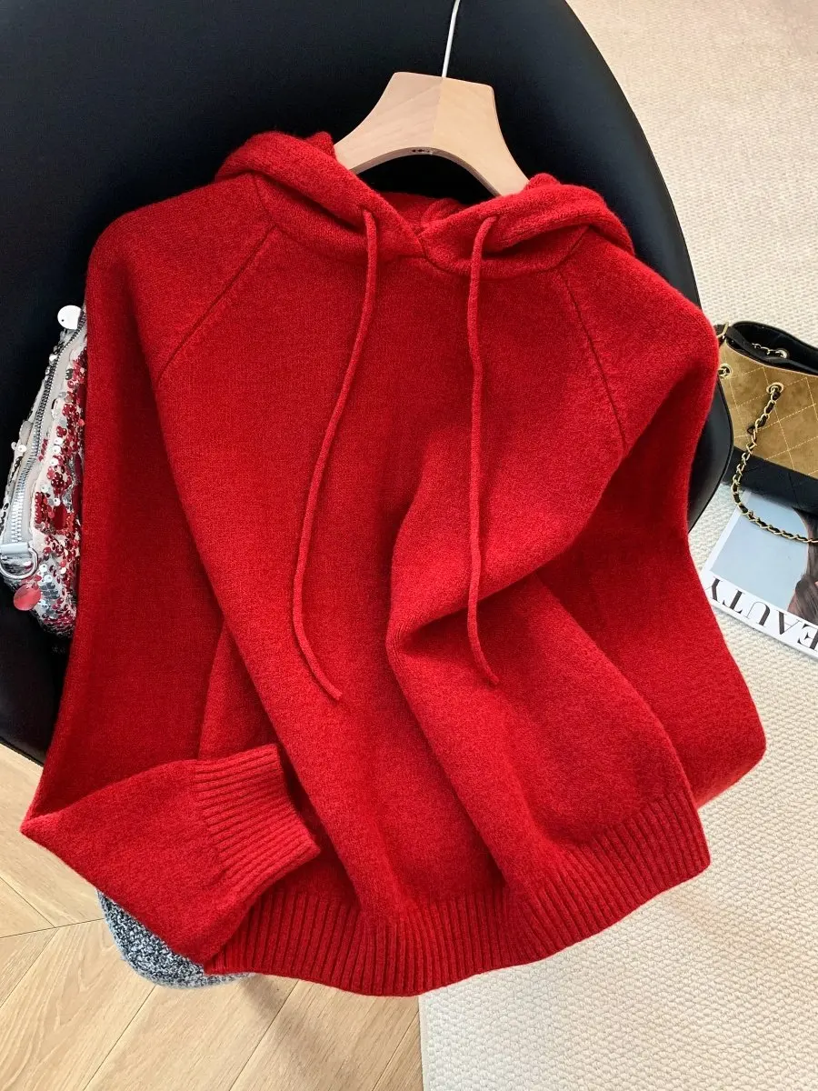 

Cisas Aosphere Color Hoodie Women's Loose Fit Knitted Long Sve Thermal Top Faionable Versatile Slimming Effect