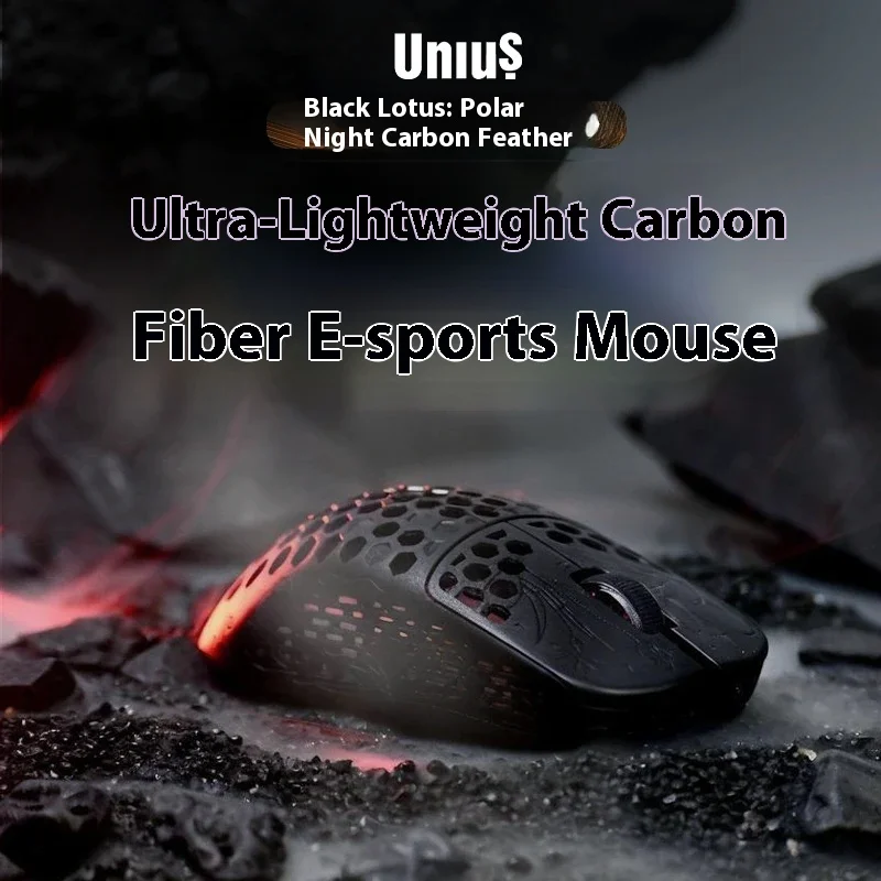 Unius Black Lotus Koolstofvezel Muis Dual Mode Draadloze Muis Paw3950 8000Hz Lichtgewicht Hollow Out Gaming Muizen PC Accessoires
