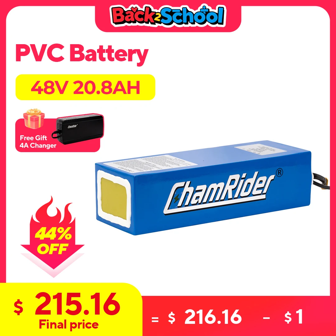 ChamRider 48V 36V 20AH PVC Ebike Batteria 30A 40ABMS 350W 500W 750W 18650 Batteria al litio per bici Bicicletta Scooter elettrico