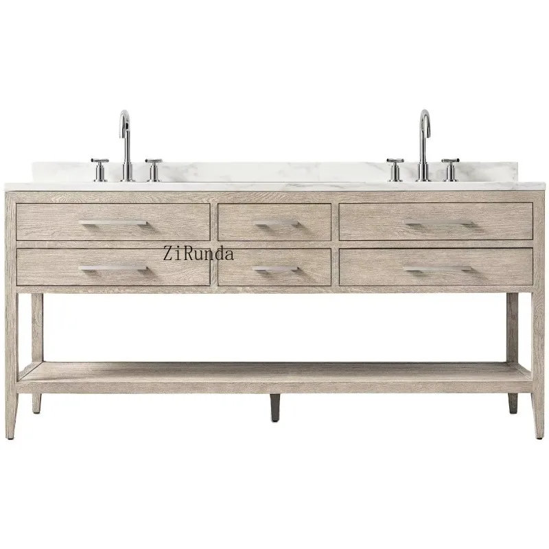 R American solid wood wash basin and high-end luxury home desktop made of natural marble